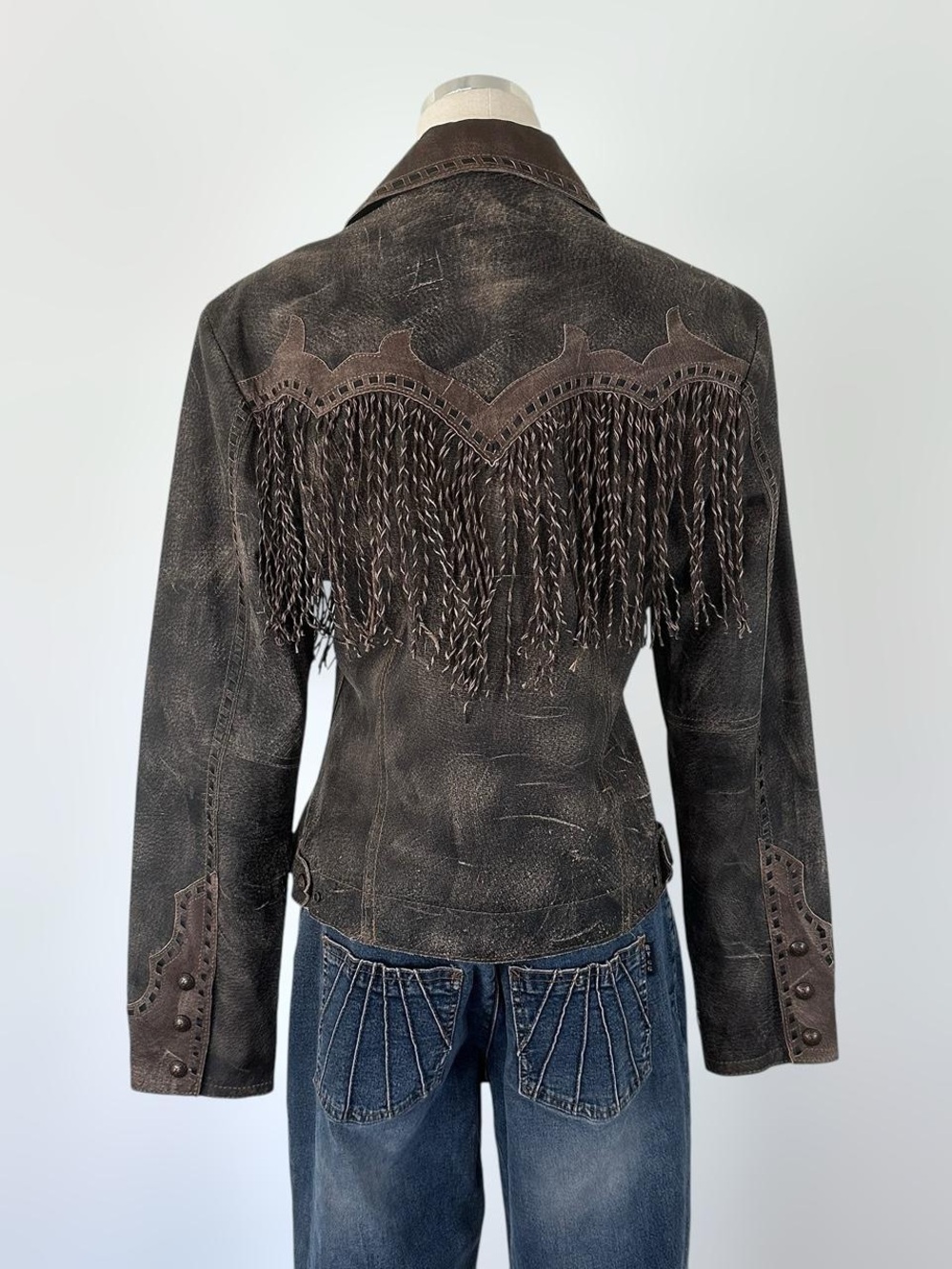 Rare/ unique Vintage 90s 100% Dark brown Leather jacket, size M - Picture 4 of 7